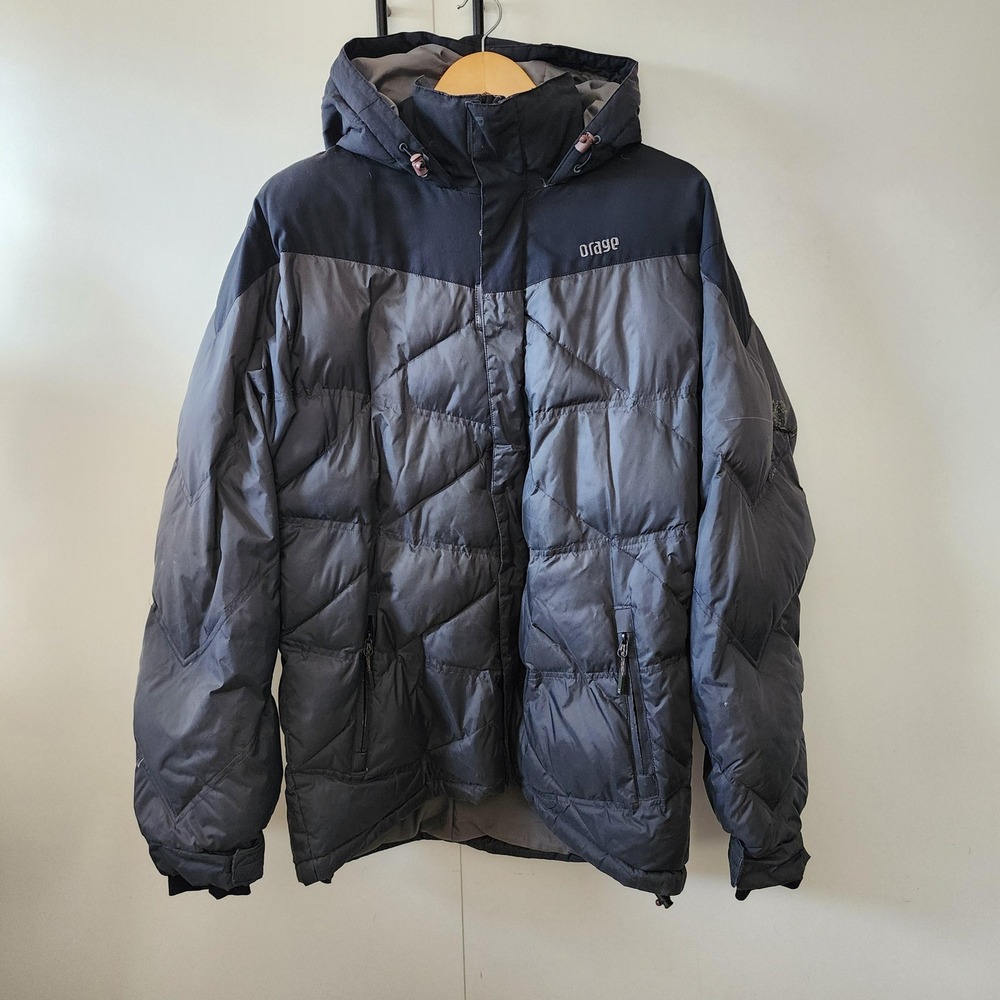 Orage Mens Gray Quilted Puffer Duck Down Ski Snowboard Jacket Waterproof Large